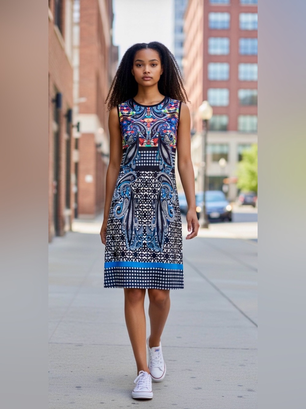 Katherine Barclay Sleeveless Multicolor Paisley-Print Shift Dress Size L